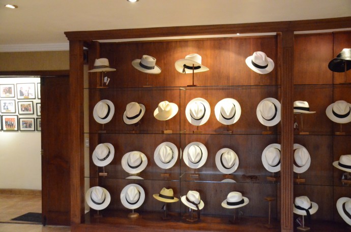Men's hats on display in showroom