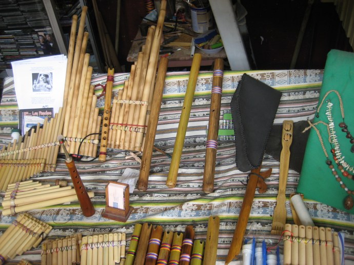 Various woodwind instruments for making Andean music.