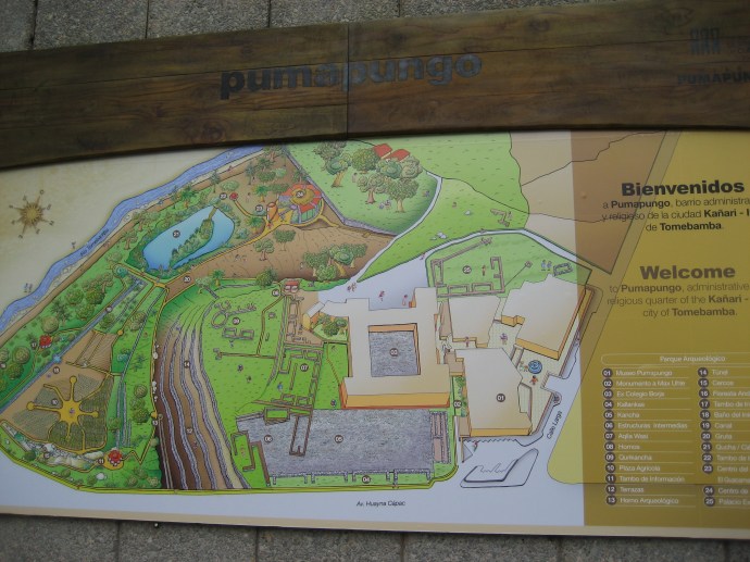 A map of the Inca ruins at Pumapungo, in the heart of Cuenca, Ecuador