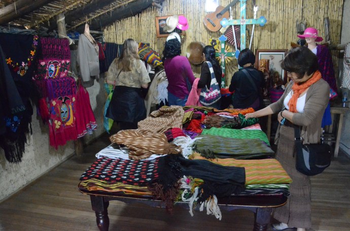 Items for sale in an upstairs room at Tecnica Ikat Macana.  The prices are very reasonable.