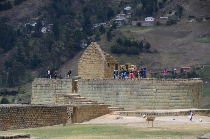 Tourists on the elliptical Temple of the Sun at Ingapirca