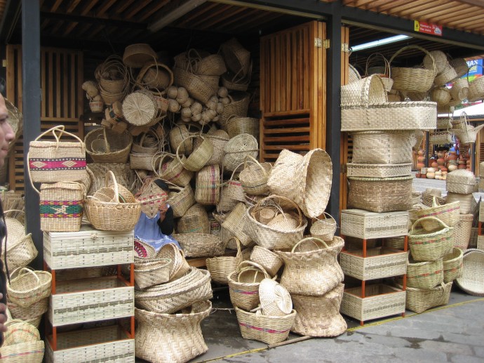 Baskets for sale by a sidewalk vendor