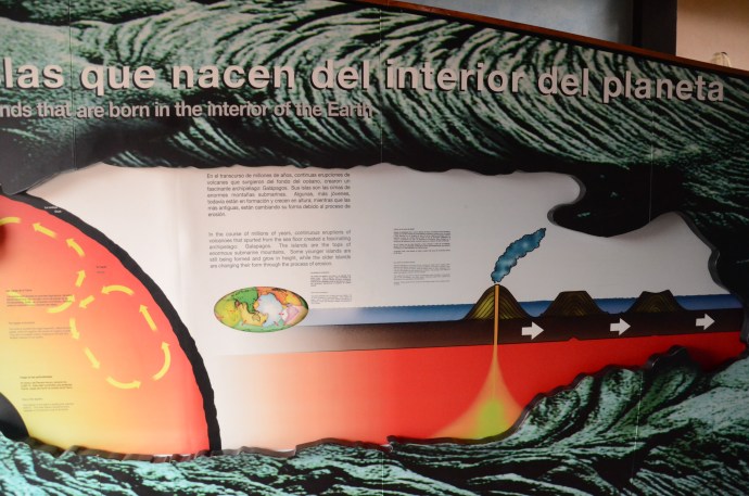 An interpretive center sign explaining volcanic activity. Each island shifts from the volcanic hot spot and new islands are formed.