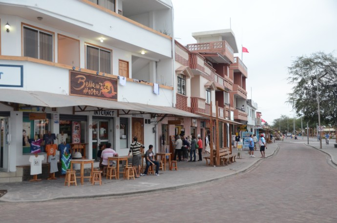 Along the waterfront in San Cristobal.  As more business are started to meet tourist needs, more products must be brought to the island